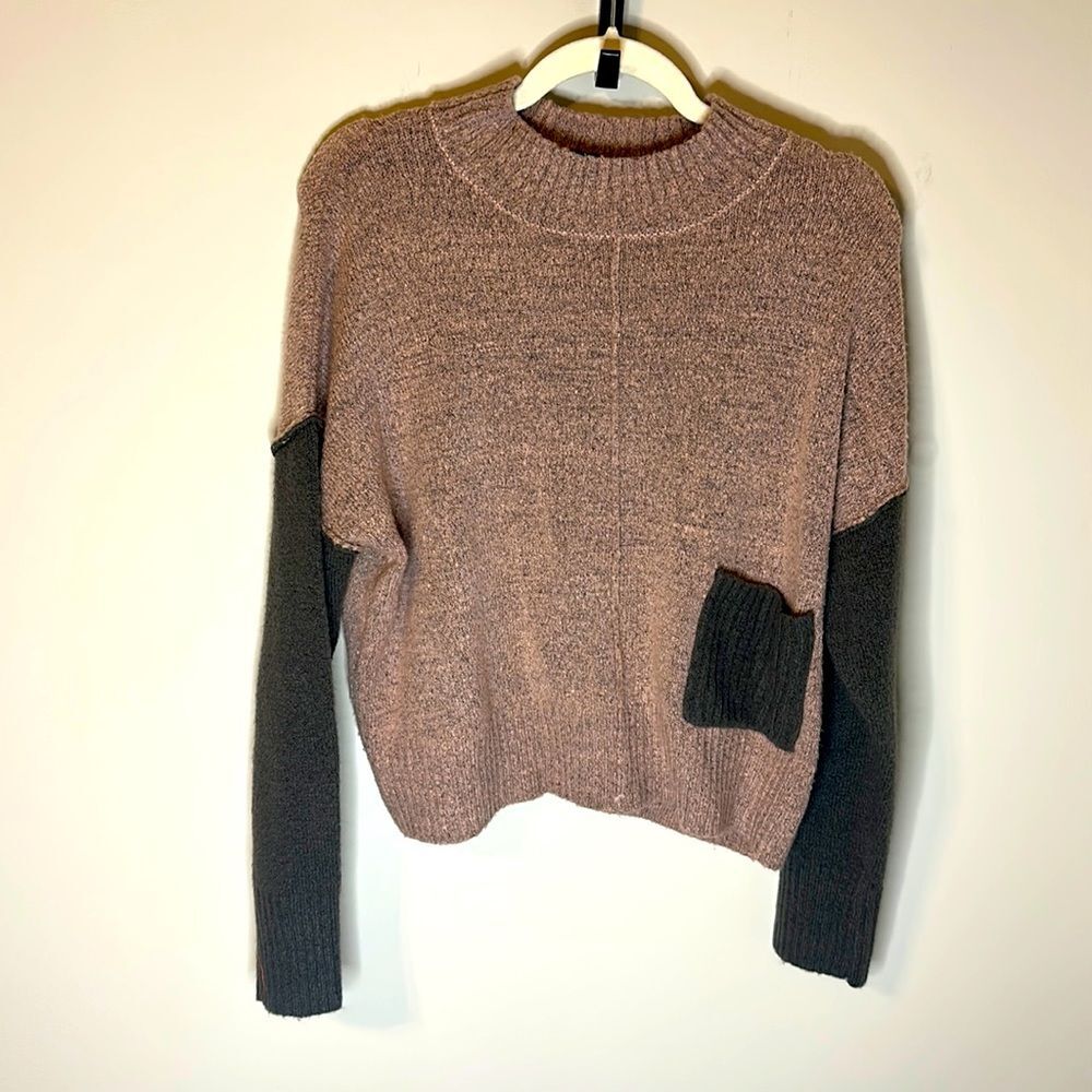 Blush & Bloom Pink and Gray High Necked Sweater with Left Front Pocket Large